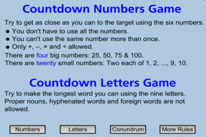 Countdown Numbers and Letters Game