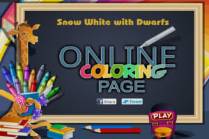 Snow White With Dwarfs – Online Coloring Page